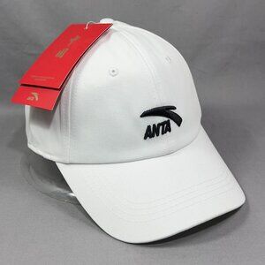 Anta Athleticwear Strapback Hat Cap White Golf Tennis Sportswear Dad Logo Mens